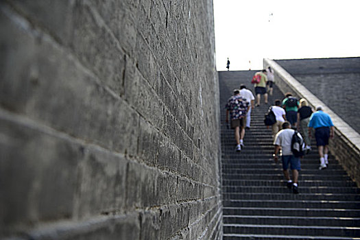 游客登上西安古城墙,陕西西安