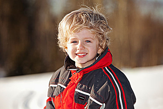 肖像,金发,男孩,冬天,桑德贝,安大略省,加拿大