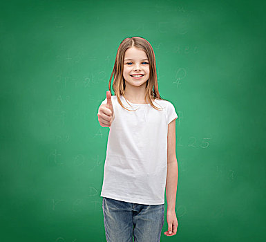 t恤,设计,高兴,人,概念,微笑,小女孩,留白,白色,展示,竖大拇指