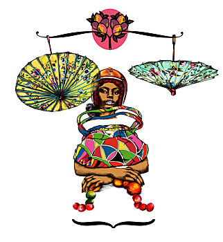 插画,图像,伞,上方,女人,天平座,黄道宫形