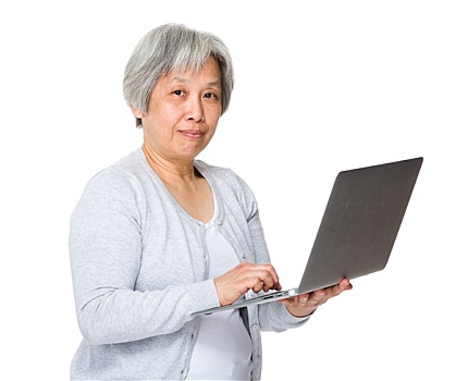 退休,女人,学习,使用,笔记本电脑