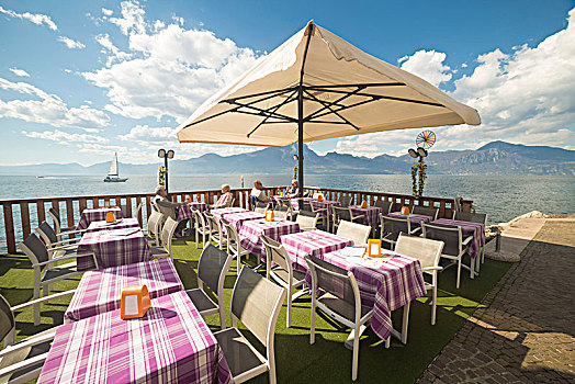 桌子,小,餐馆,湖岸,东海岸,加尔达湖,维罗纳,省,威尼托,意大利