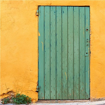 绿色,门,黄色,墙,普罗旺斯