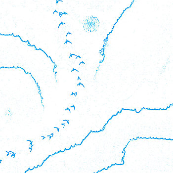 天蓝色水墨山水抽象画