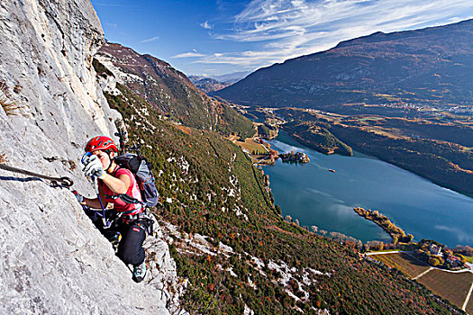 攀登,向上,路线,山谷,高处,湖,加尔达湖,区域,特兰迪诺,意大利,欧洲