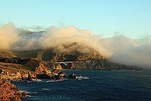 雾,上方,公路,海岸,太平洋海岸公路,大,加利福尼亚,美国