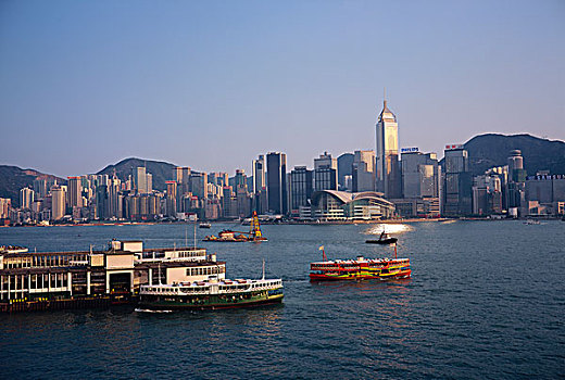 星,渡轮,码头,香港,天际线