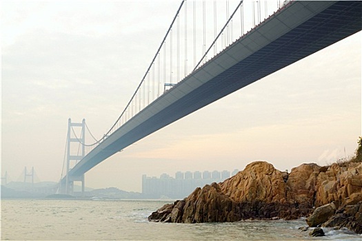 桥,日落,香港