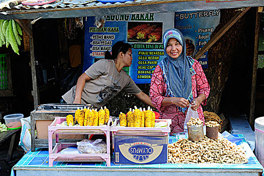 街头摊贩,甜玉米,苏拉威西岛,岛屿,印度尼西亚,东南亚