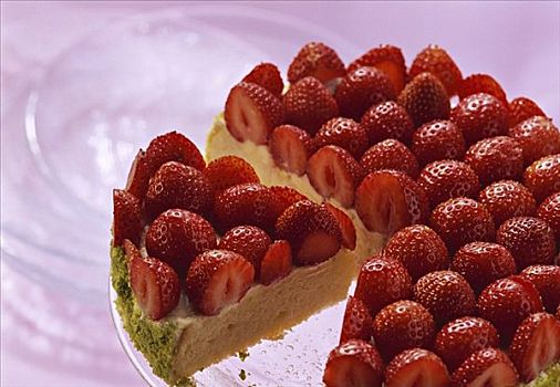 草莓蛋糕,酸橙乳,块,切削