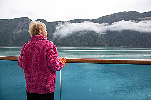 老年,女人,游船,阿拉斯加,美国