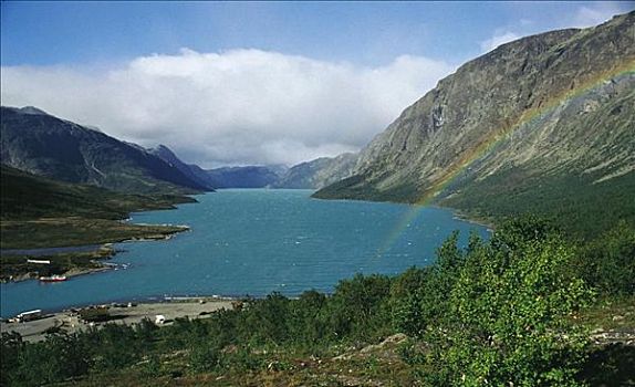彩虹,湖,尤通黑门山,南方,挪威,斯堪的纳维亚,欧洲