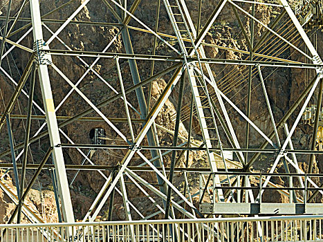 胡佛大坝,电线塔,上方,起重机,背景
