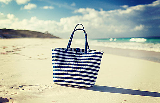 海滩,夏天,假期,配饰,概念,特写,海滨游泳手提袋,海边