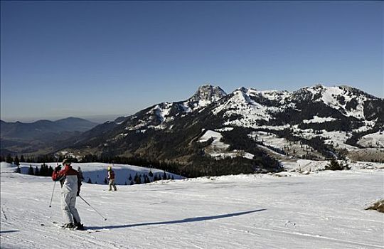滑雪者,滑雪胜地,山丘,背景,巴伐利亚阿尔卑斯山,巴伐利亚,德国,欧洲