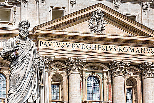 雕塑,正面,圣彼得大教堂,梵蒂冈,罗马,拉齐奥,意大利,欧洲