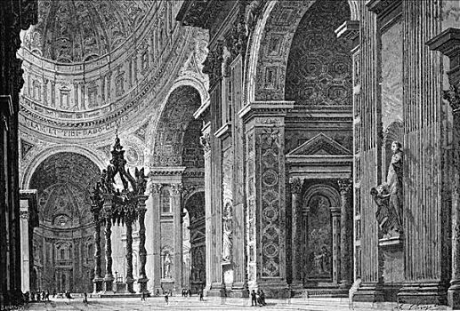 大教堂,左边,罗马,意大利,1875年
