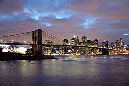 布鲁克林大桥,下曼哈顿,黄昏