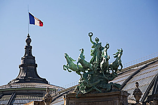 雕塑,马,女士,柱子,圆顶,塔,法国国旗,巴黎,法国