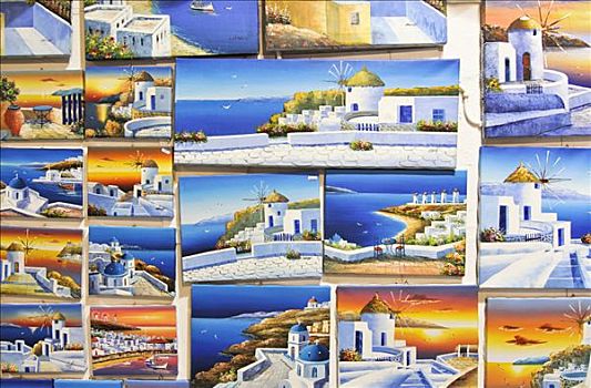 油画,基克拉迪群岛,希腊,欧洲