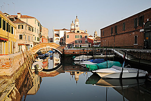 船,运河,教堂,威尼斯,威尼托,意大利,欧洲