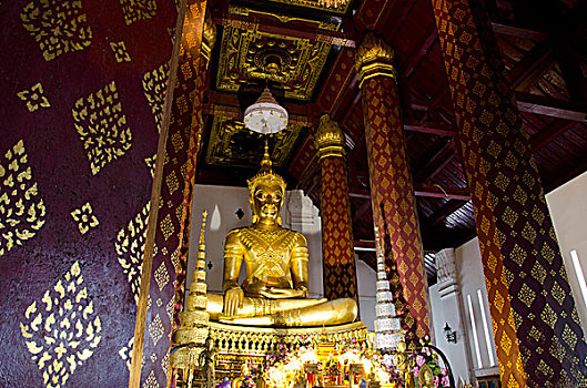 泰国,大城府,寺院,青铜,坐佛,遮盖,金色
