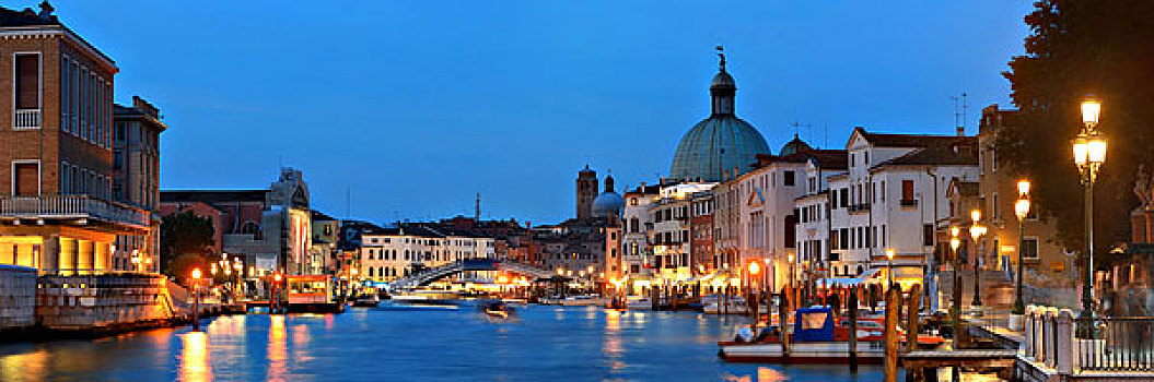 威尼斯,运河,风景,全景,夜晚,教堂,古建筑,意大利