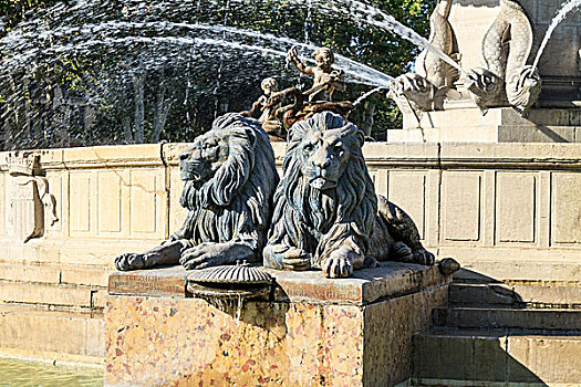 狮子,雕塑,喷水池