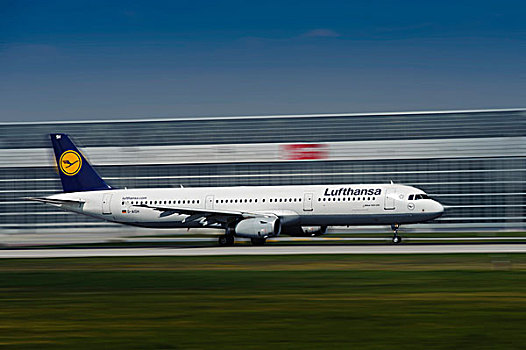 汉莎航空公司,降落,机场,慕尼黑,巴伐利亚,德国