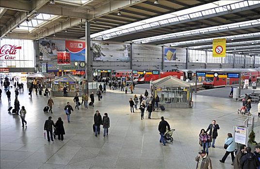 旅行者,乘客,通勤,火车站,大厅,法兰克福火车站,慕尼黑,德国,欧洲