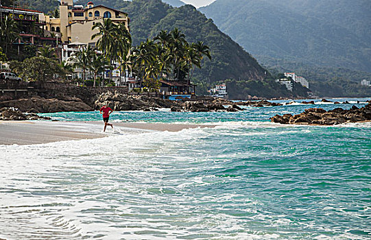 墨西哥,男人,跑,海滩,波多黎各