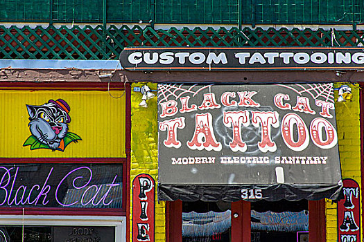 美国,德克萨斯,街道,娱乐区,黑猫,纹身