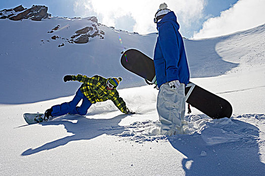 滑雪板玩家,雪,斜坡