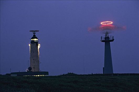 法国,加来海峡省,灯塔,夜晚