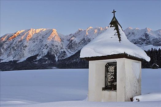 小,小教堂,山脉,日落,施蒂里亚,奥地利