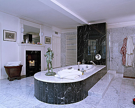 白色,浴室,大理石,地面,浴缸,围绕