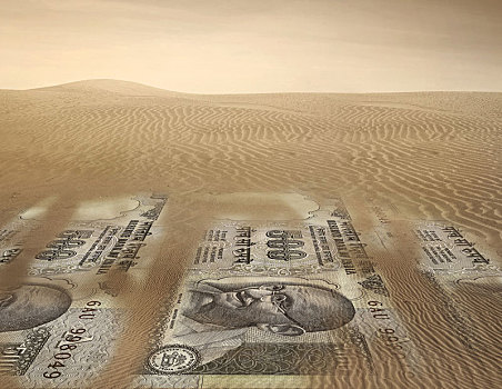 插画,钞票,沙漠,不景气
