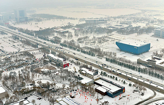 俯瞰油城大庆市冬季风光