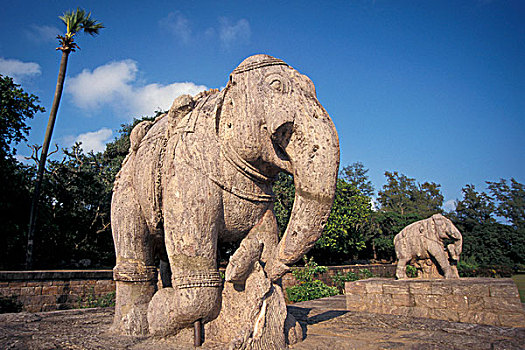 石头,大象,太阳神庙,世界遗产,奥里萨帮,东印度,印度,亚洲