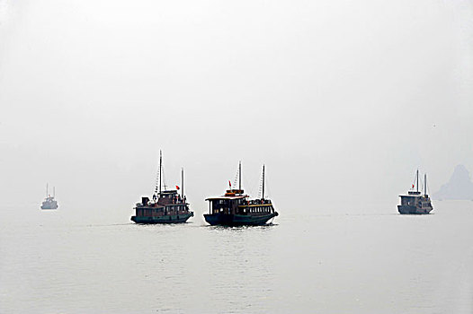 船,雾,下龙湾,长,北越,越南,东南亚,亚洲