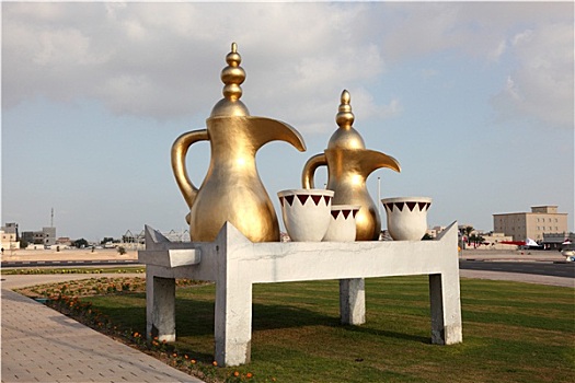 金色,阿拉伯,咖啡壶,阿尔科尔,卡塔尔,中东
