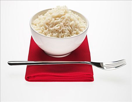 碗,长粒米,叉子,红色,餐巾