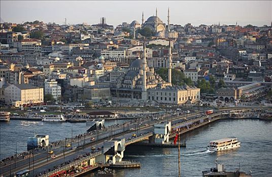 风景,地区,加拉达塔,桥,跨越,金角湾,正面,清真寺,伊斯坦布尔,土耳其