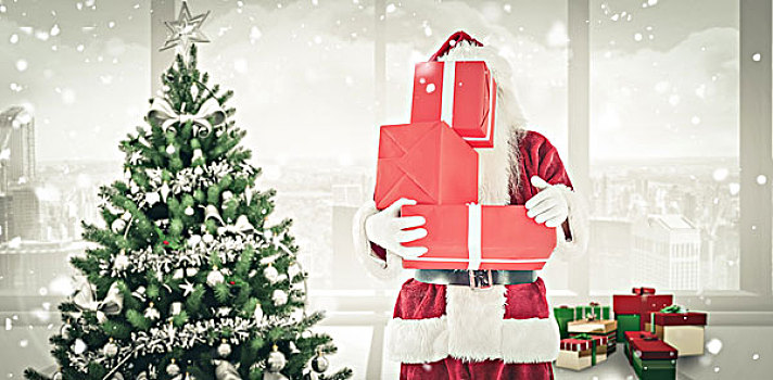 合成效果,图像,圣诞老人,脸,礼物,家,圣诞树