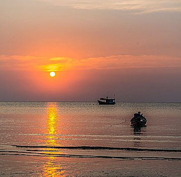 南海,日落,船,海灣,泰國,龜島,島嶼,亞洲