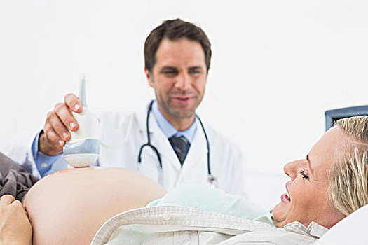 微笑,医生,超声波扫描图,扫瞄,孕妇