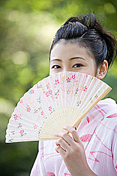 日本人,折扇,浴衣和服,女人