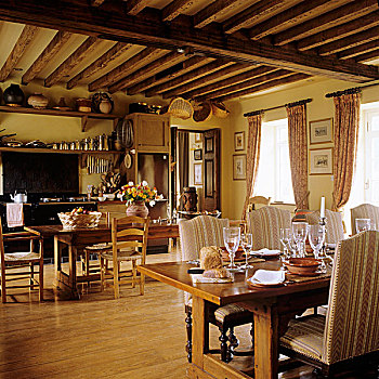 传统,餐桌,厨房,乡村,餐厅,天花板