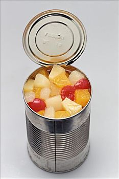 混合,水果,打开,罐头