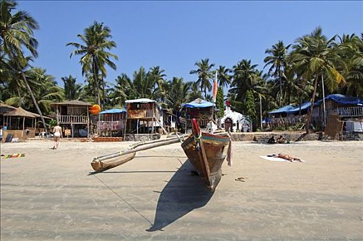 印度,果阿,渔船,竹子,小屋